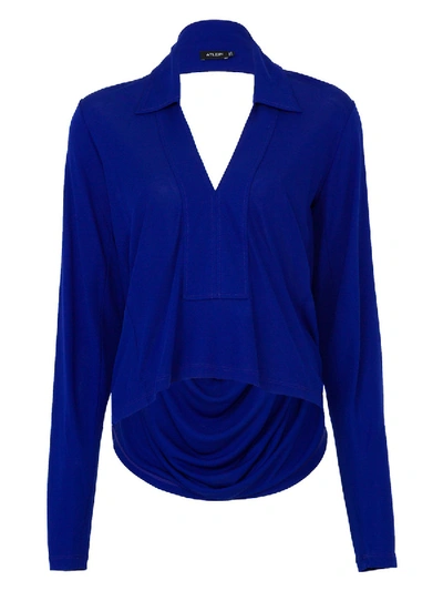 Atlein Cutout Draped Stretch-jersey Top In Blue