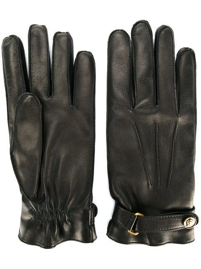 Gucci Angry Cat Leather Gloves In Black
