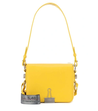 Off-white Leather Flap Crossbody Bag With Binder-clip Detail In Yellow