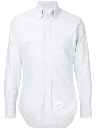 Thom Browne Long Sleeve Button Down With Engineered Red, White And Blue Placket In Medium Grey Oxford In Med Grey 035