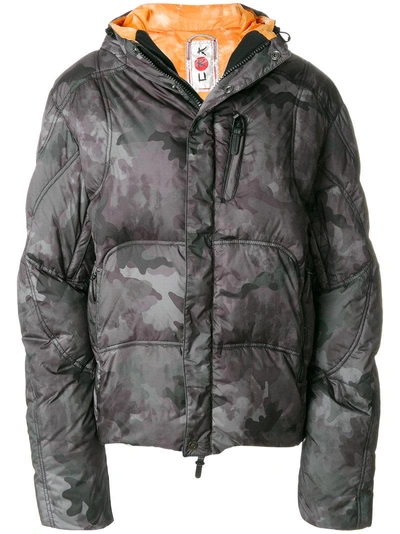 Kru Camouflage Print Padded Jacket In Grey