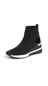 Michael Michael Kors Paneled Metallic Stretch-knit Sneakers In Black