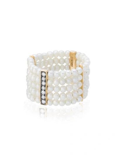 Anissa Kermiche 18k Yellow Gold And White Plurielle Doré Diamond Pearl Ring In Metallic