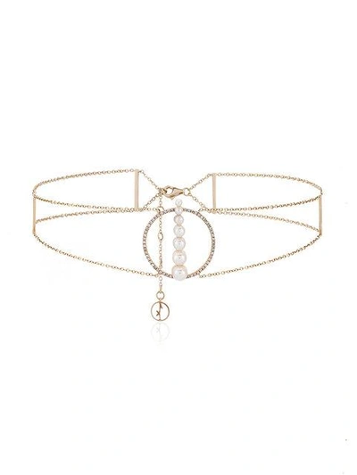 Anissa Kermiche 14k Yellow Gold Corne De Gazelle Doré Blanc Pearl Diamond Choker In Metallic