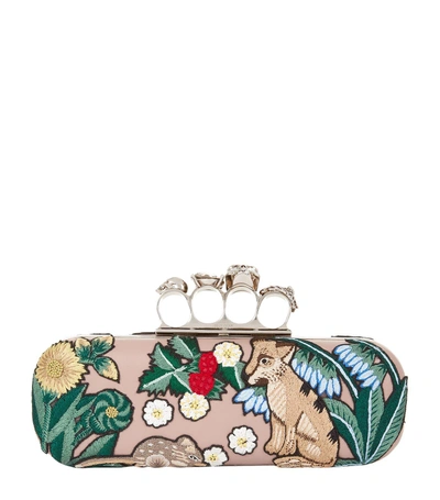 Alexander Mcqueen Woodland Fox Embroidered Knuckle Box Clutch Bag In Multi