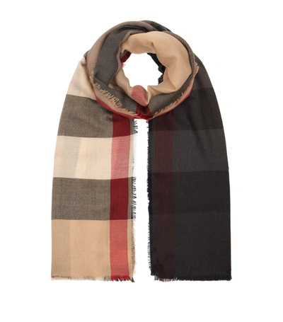 Burberry Lightweight Cashmere Ombre Check Scarf In Brown