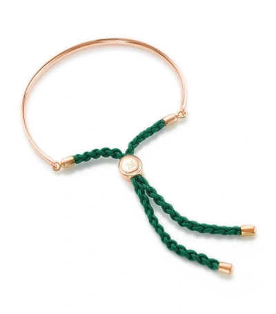 Monica Vinader Engravable Fiji Friendship Bracelet In Green/ Rose Gold