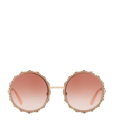 Dolce & Gabbana Swarovski Crystal-embellished Round-frame Rose Gold-tone Sunglasses In Pink Gold