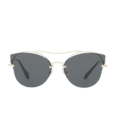 Miu Miu Scenique Rimless Monochromatic Brow-bar Sunglasses, Light Gold In Grey