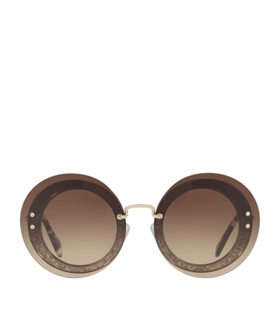 Miu Miu Women's Combo Round Glitter Sunglasses, 64mm In Transparent Gray/brown Gradient