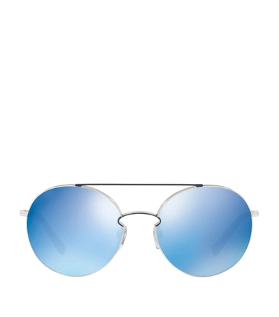 Valentino Brow Bar Mirrored Round Sunglasses In Silver