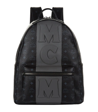 Mcm Striped Logo Motif Backpack In Black