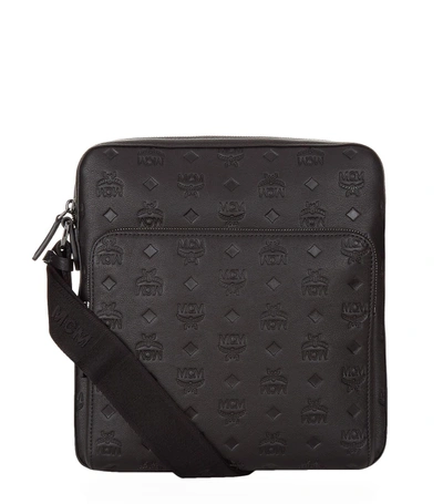 Mcm Embossed Leather Small Messenger Bag In Black