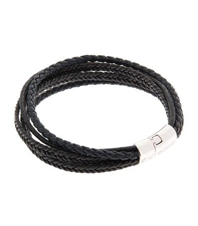 Tateossian Multi-layered Leather & Sterling Silver Bracelet In Black