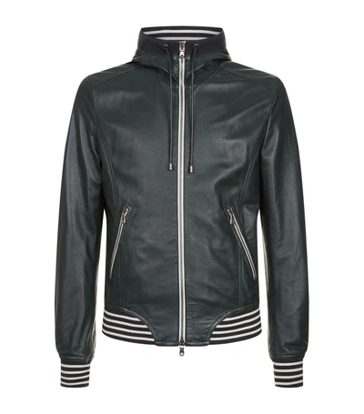 Dolce & Gabbana Hooded Leather Bomber Jacket In Multi
