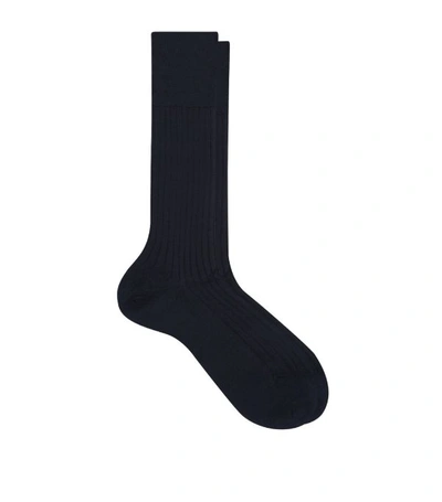 Falke Egyptian Cotton Ribbed Socks In Navy