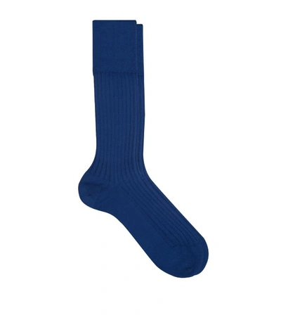 Falke Merino Wool-blend Ribbed Socks In Blue