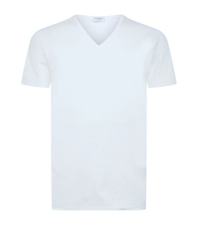 Zimmerli Pure Comfort V-neck Cotton-blend T-shirt In White