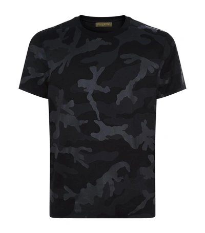 Valentino Camouflage Stud T-shirt In Black/grey