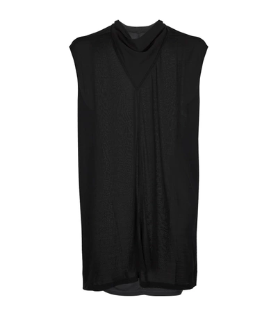 Rick Owens V-neck Cap Sleeve Longline T-shirt In Black