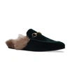 Gucci Princetown Fur-lined Velvet Loafers In Green