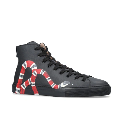 Gucci Major Snake-embellished Leather Trainers In Black