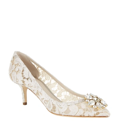 Dolce & Gabbana Embellished Lace Rosa Pumps 60 In White