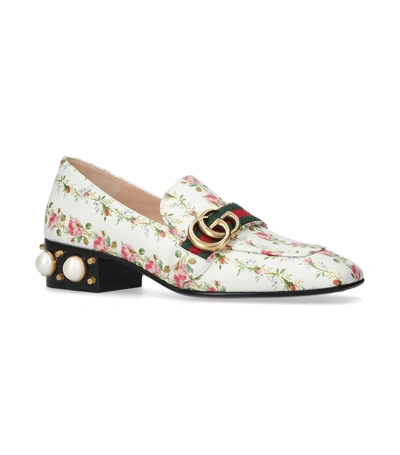 Gucci Peyton Embellished Mid Heel Loafers In Ivory