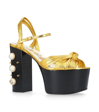 Gucci Allie Embellished-heel Platform Sandals In Metallic Gold
