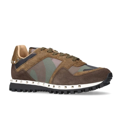 Valentino Garavani Rockstud Camo Suede Trainers In Green