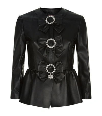 Gucci Plongè Leather Peplum Jacket In Black