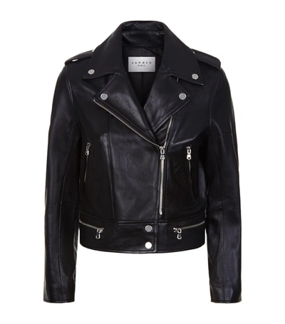 Sandro Jacket - Veinarde Leather Biker In Grey