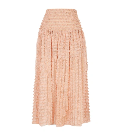 Chloé Ruffled Lace-trimmed Silk-organza Midi Skirt In Rose-pink