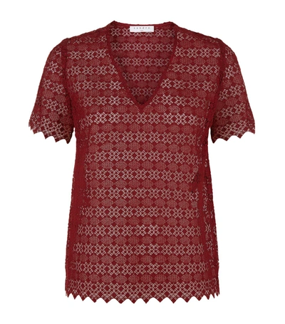 Sandro Alys Lace Illusion Top In Burgundy