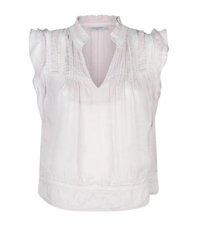 Allsaints Evelina Lace Trim Top In Pale Gray