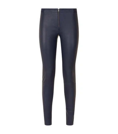 Alice And Olivia Alice + Olivia Zip Front Leather Leggings In Navy