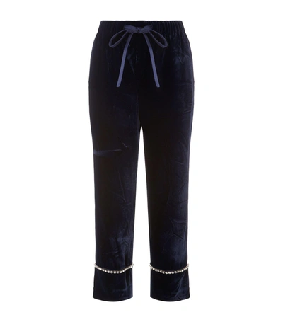Gucci Crystal-embellished Wide-leg Velvet Trousers In Navy