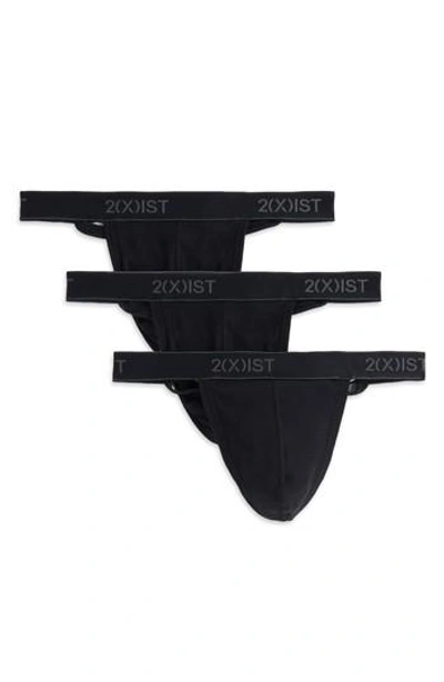 2(x)ist Men's 3-pk. Cotton Essential Y-back Thongs In Black