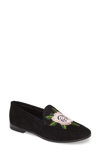 Rebecca Minkoff Dylan Floral Embroidered Loafer In Black Suede