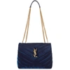 Saint Laurent Loulou Small Monogram Matelasse Velvet Chain Shoulder Bag In Blue