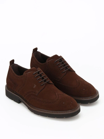 Tod's Suede Wingtip Derby Shoes In Coffee