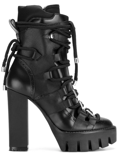 Dsquared2 130mm Rope Lace-up Leather Boots, Black In Neronero