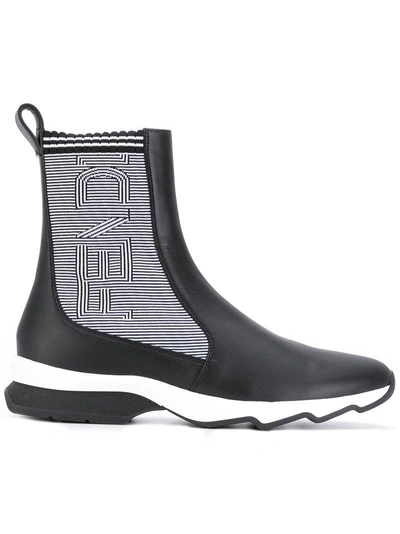 Fendi Ribbed Two-tone Boots In Black