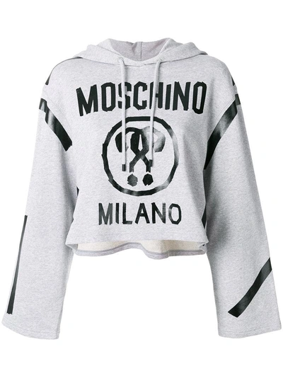 Moschino Hooded Cotton Sweatshirt, Grey/black In Grey