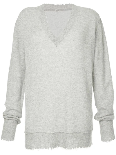 R13 Distressed Edge V-neck Cashmere Sweater In Heather Grey