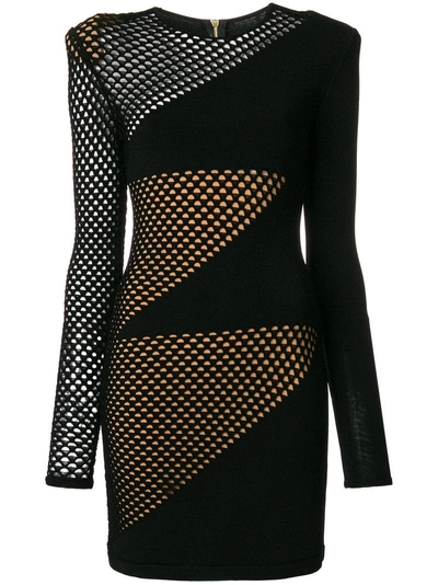 Balmain Black Mesh-panelled Mini Dress