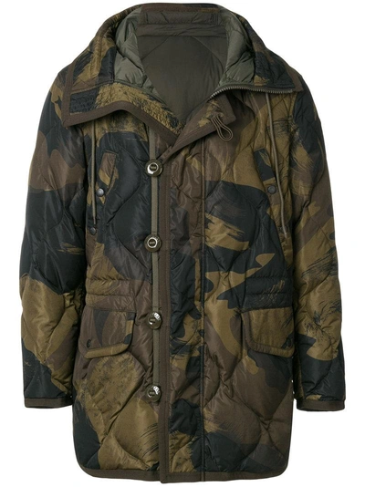 Moncler Gaillon Camouflage-print Quilted-down Parka In Green