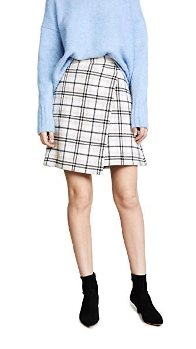 Carven Asymmetric Plaid Wool-blend Mini Skirt In Multicolour