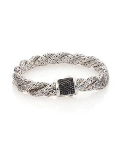John Hardy Classic Chain Black Sapphire & Sterling Silver Medium Twisted Bracelet In Silver-black