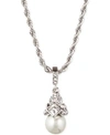 GIVENCHY 16" + 3" EXTENDER SILVER-TONE CRYSTAL AND GLASS PEARL PENDANT NECKLACE